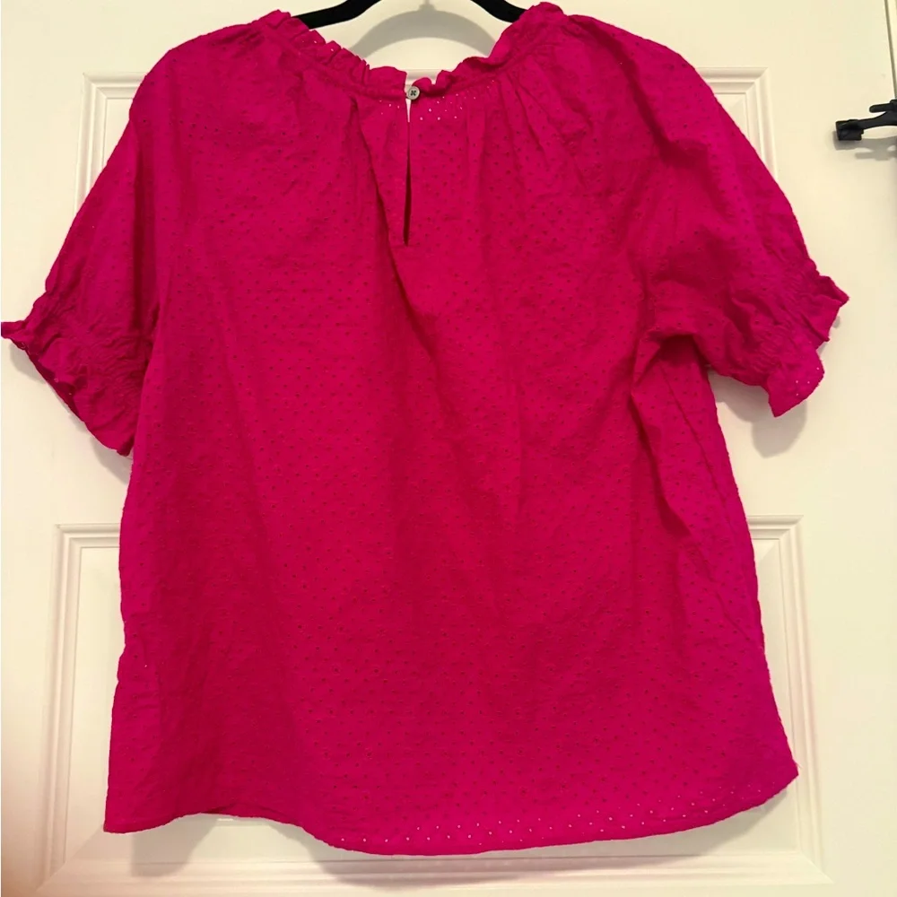 LOFT PINK EYELET RUGFLE COLLAR PUFF SLEEVE PEASANT BLOUSE EUC